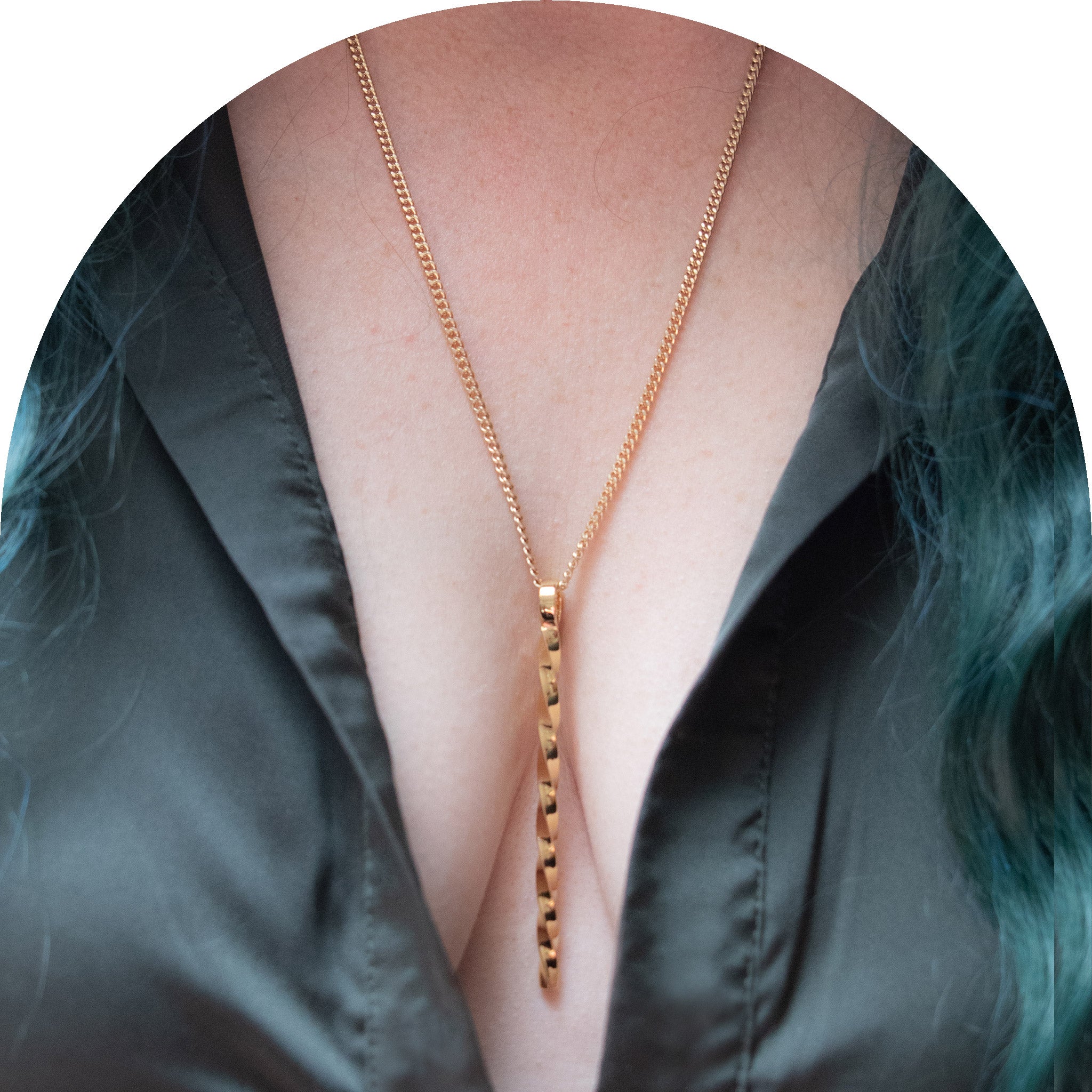 Twist Bar Double Chain Necklace in Brass